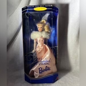 NWT Barbie in Elegant Pink and White Gown